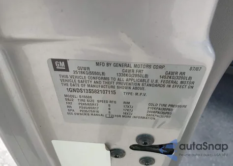 2008 Chevrolet Trailblazer Fleet from USA, damaged, VIN 1GNDS13S582107115